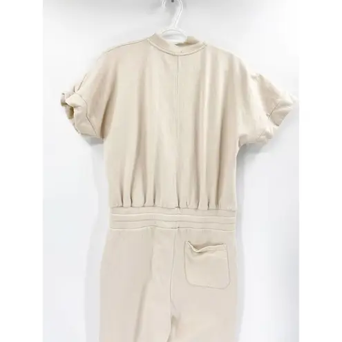 All Saints Kayla Linnet White Cotton Sweatshirt Short Sleeve Zip Front Jumpsuit