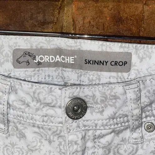 Jordache  White Gray Damask Print Wash Denim Skinny Crop Stretch Jeans Size 4