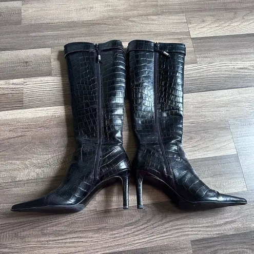 Lauren Ralph Lauren Crocodile heeled boots size 8.5 Black