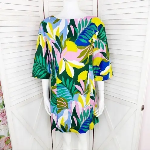 Boden Laurie Linen Tunic Dress Plum Blossom Tropical 4P Multi Color Pink