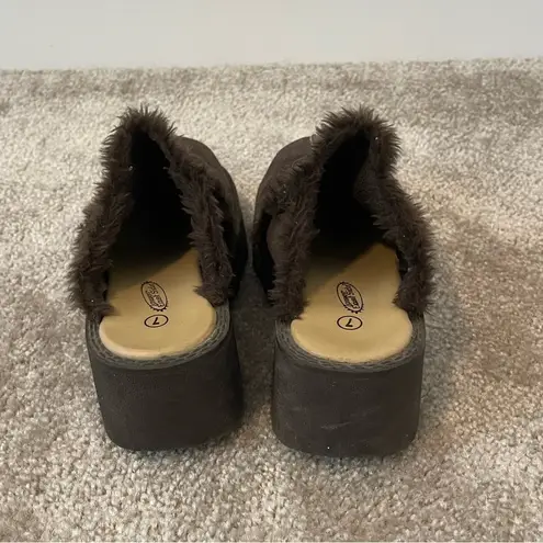 Lower East Side  Vintage 90s Leather Suede And Faux Fur Chunky Platform Clogs