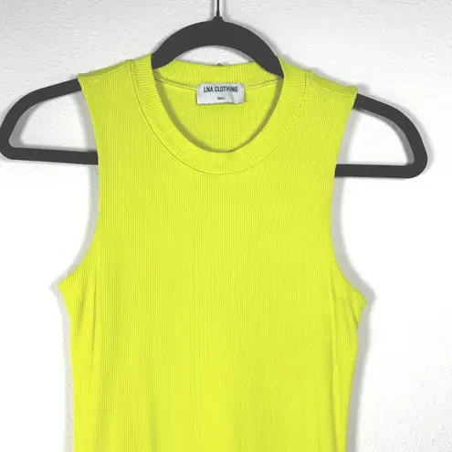 LNA Clothing Lime Green Double Layer Ribbed Knit Bodycon Sleeveless Dress Small