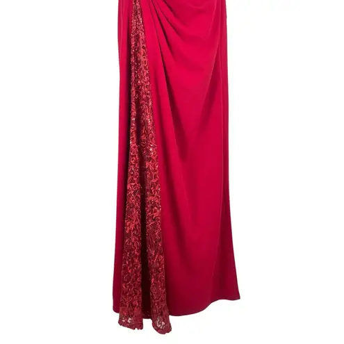 Tadashi Shoji One Shoulder Lace Insert Gown Geranium Red Size 12