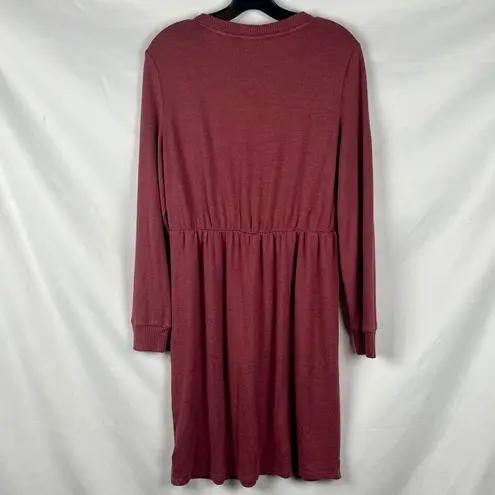 Bobeau Burgundy Mini Long Sleeve Wrap Sweater Dress Large