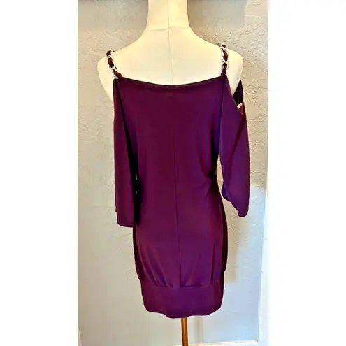 C. Graffitti VTG Mini Dress USA Liquid Knit Chain Straps Purple Cold Shoulder