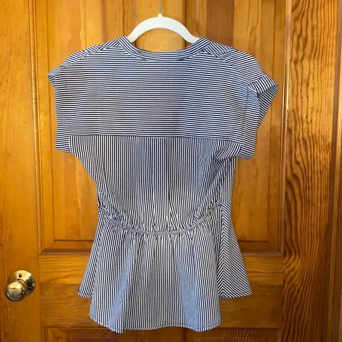 Monteau NWT  Los Angeles Navy and White Striped Peplum Top, Size Small