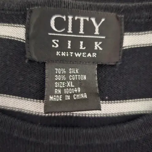 City Silk Black & White Stripe Sleeveless Crewneck Silk Blend Sweater Size XL