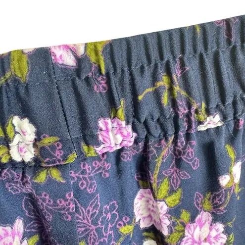 Banana Republic  Navy Floral Elastic Waist Satin Pajama Casual Lounge Pants Sz M