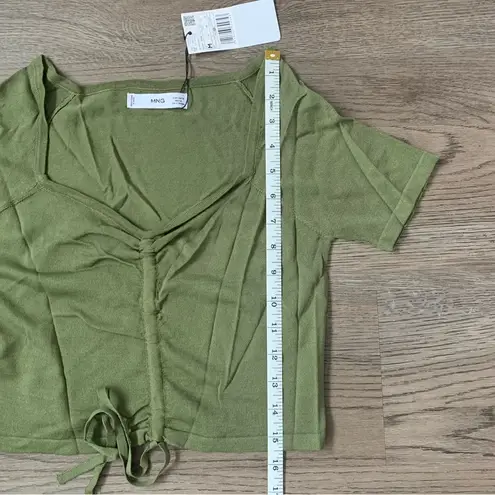 Mango  WOMEN Ruched Short Sleeve Square Neck Cropped Tee - Size M - Green - NWT