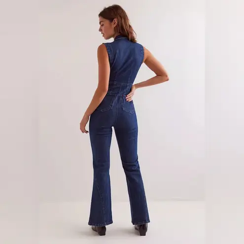 Free People  CRVY Ring The Alarm Denim Jumpsuit.  XS