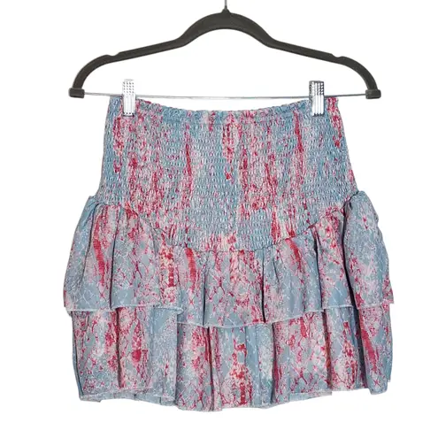 Fanco Smocked Floral Blue and Pink Ruffle Skirt NWT Size Small Floral Mini Skirt