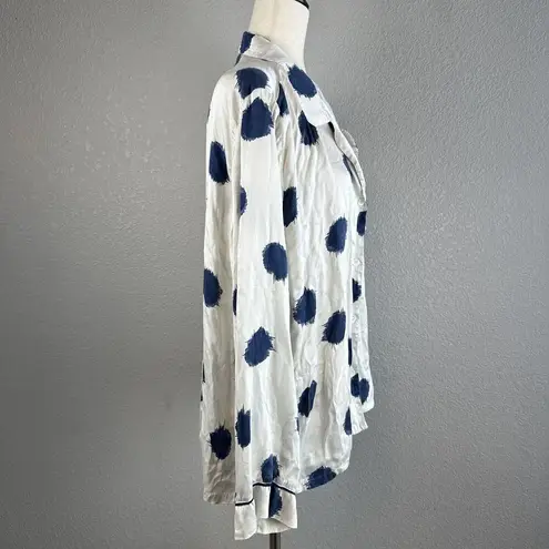 Eberjay Eberjey Women Button Up Long Sleeve Pajama Top Size XL White Blue Polka Dot Silk