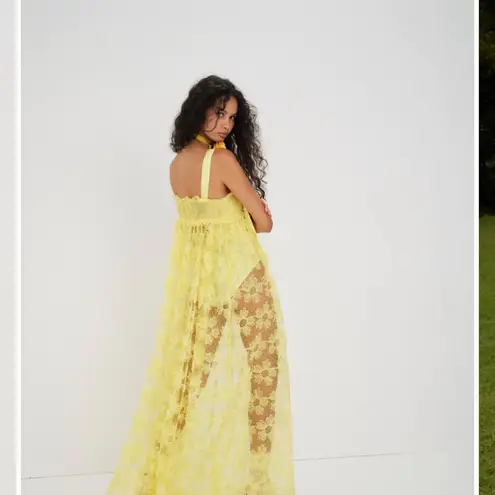 For Love & Lemons  Yellow Maxi Dress NWT XS Bodysuit Overlay