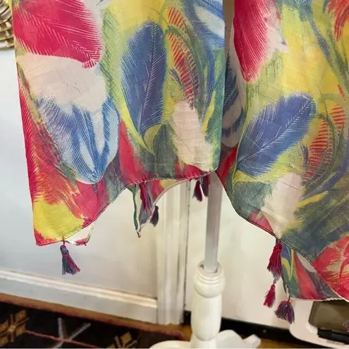 Vintage Y2K Bright Floral Kimono Wrap Tassel Hem Festival Beach Boho OS Red Size 1X