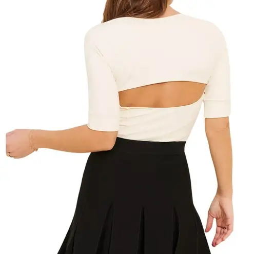 Free People Intimately  Bodysuit Square Neck Cutout Cream Fitted Sexy Top Size L‎