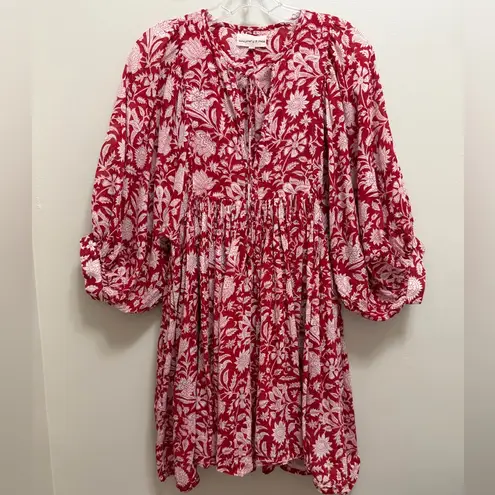 Daughters of India Kyra Mini Dress Balloon Sleeve in Saffron Floral Red Size XS