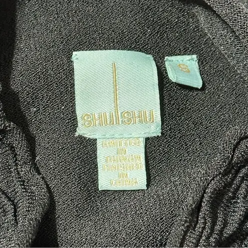 SHUSHU Women’s Size S Black Keyhole Ruched Puckered Front Mockneck Shirt Top