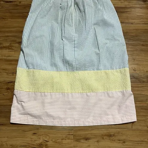 Vintage Vandemere House Coat/Dress Pastel Seersucker Zip Up Robe Nightgown Sz M Size M