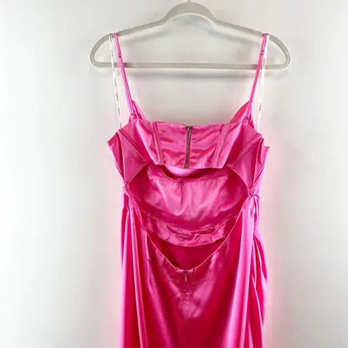 Retrofete Rosa Corset Drape Open Back Satin Maxi Slip Gown Dress Hot Pink Large