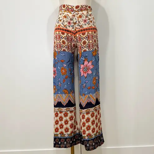 Raga Wide Leg Pants XS Boho Floral High Waist Split Leg Festival Chic Beachy