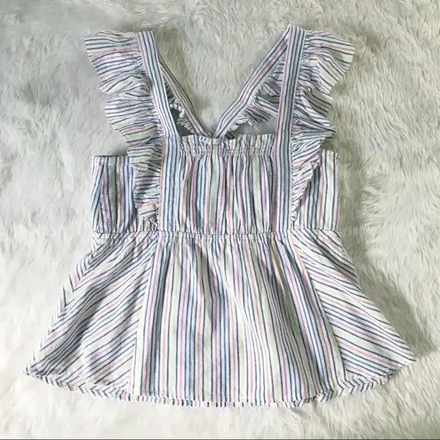 Ella Moss Striped Babydoll Top Square Neckline Flutter Sleeve Medium Large New