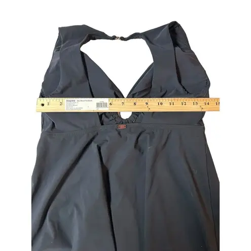 Amoressa Tankini Swim Top Sheer Front Panel Circle Detail Size Medium Black