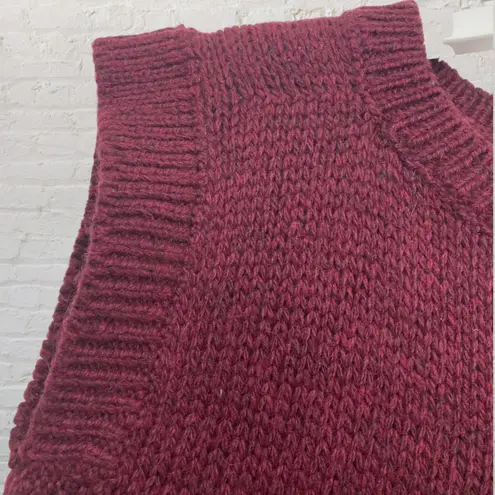 Vintage Genesis Sweater Vest S Cable Knit Sleeveless Burgundy Wine Red