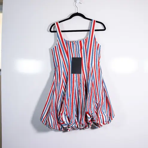 NEW Tuckernuck Sadie Americana Stripe Cotton Poplin Red Blue Wavy Stripe Dress S