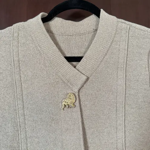 90s Vintage | Beige Wool Long line Cardigan Sweater Unique Gold Buttons | Small