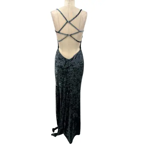 La Femme La‎ Femme 25659 Strappy Plunging Velvet Slit Dress Gown Blue Size 6
