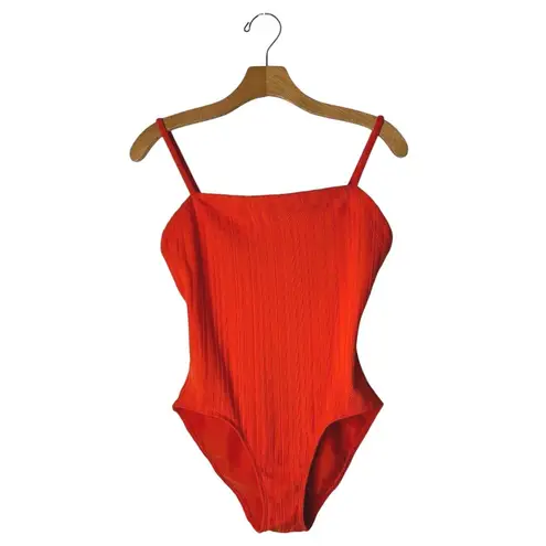 Solid & Striped Swimsuit Women Medium Orange Candy Red Gemma Rib Knit One Piece