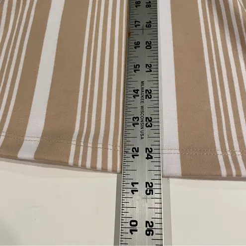 Liz Claiborne  Striped Top Women’s Lg Tan White Puff Pleated Sleeve Soft Office