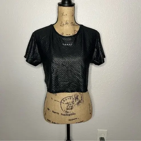 Koral NWT Womens Terrain Black Shiny Netz Boxy Crop Top Activewear Gym sz S