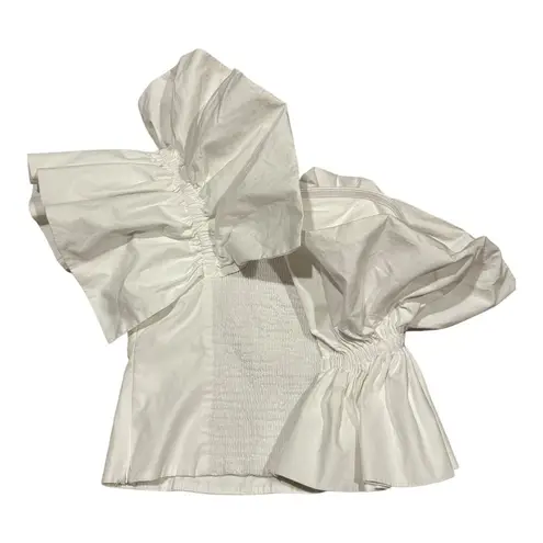 ZARA  Ruffle One Shoulder Poplin Asymmetric Top Smocked Back in white size small