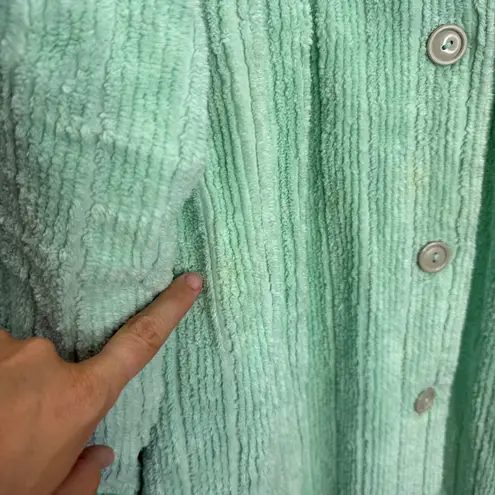 Blair Vintage Chenille Robe Button Front Mint Green Size M Striped Texture