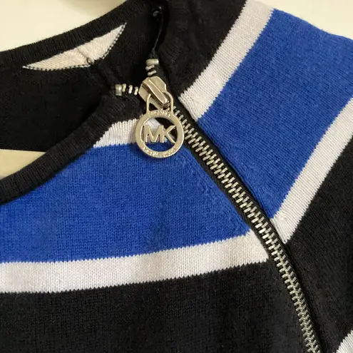 Michael Kors Michael  Blue Striped Zipper Detail Thick Knit Long Sleeve Shirt #Gr