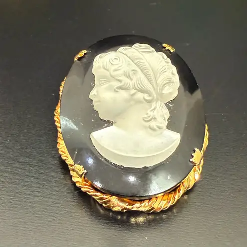 Vintage Unsigned White Lucite Black Satin Glass Gold