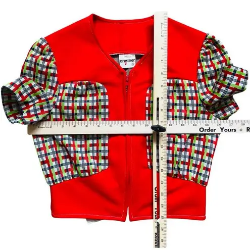 Vintage 70s Zip Front Red Blue Cropped Short Sleeve Bolero Jacket S NEW Tags