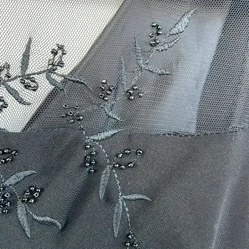 Coldwater Creek Black Dress Sheer Whimsigoth Beaded Overlay Draped Back 10