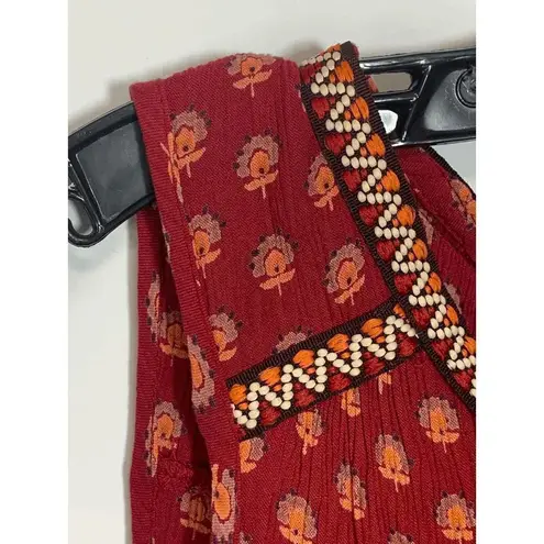 Patrons of Peace Women's Sangria Floral Embroidered Indian Tank Top Red Small