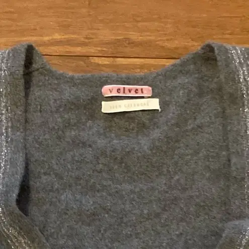 Velvet by Graham & Spencer Gray Cashmere Tie Cardigan with Glitter Lapels