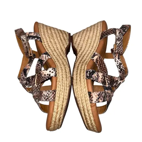 Sofft Snakeprint Espadrille Jute Wrapped Wedge Sandals Shoes size 6.5 Brown