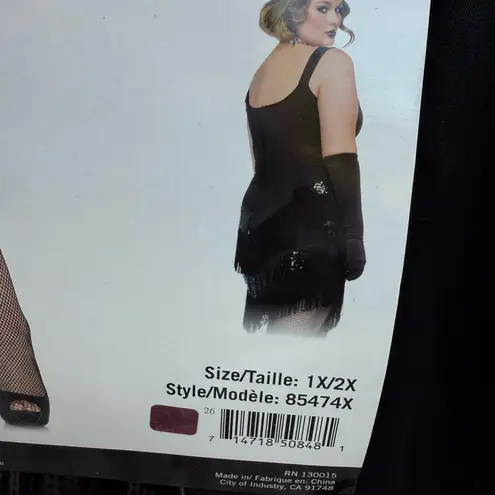 Leg Avenue Glamour Flapper Halloween Costume Dress Black Silver Plus Size 1X-2X