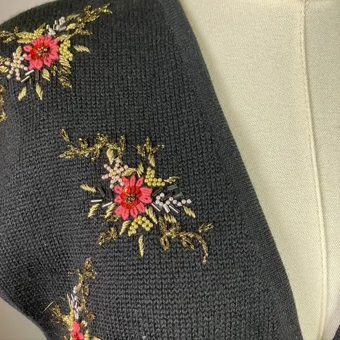 Susan Bristol Susan Bristol Floral Beaded Black Wool Knit Vest Womens Medium Vintage 80's