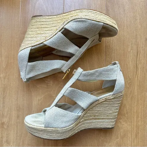 Michael Kors  Women's Wedge Espadrille Sandals, Gold Zippered/Beige, Size 9.5