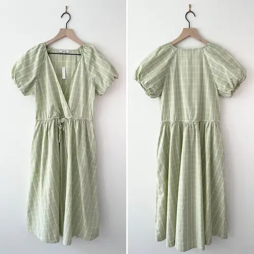 Madewell  Short Sleeve Plaid Tie-Waist Midi Dress Green/White Size XS NWT