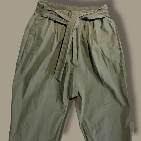 Zara Basic olive paperbag tie belt ankle pants XS Green