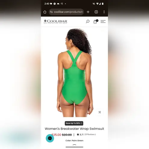 Coolibar Breakwater Wrap Swimsuit Palm Green Pink Sash Upf New Small