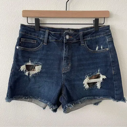 Judy Blue Camo Patch High Waist Denim Shorts M