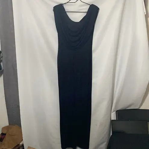 Alex Evenings SIZE 4 BLACK SILVER GLITTERY Sheath Dress w/ DRAPE Cowl Neck